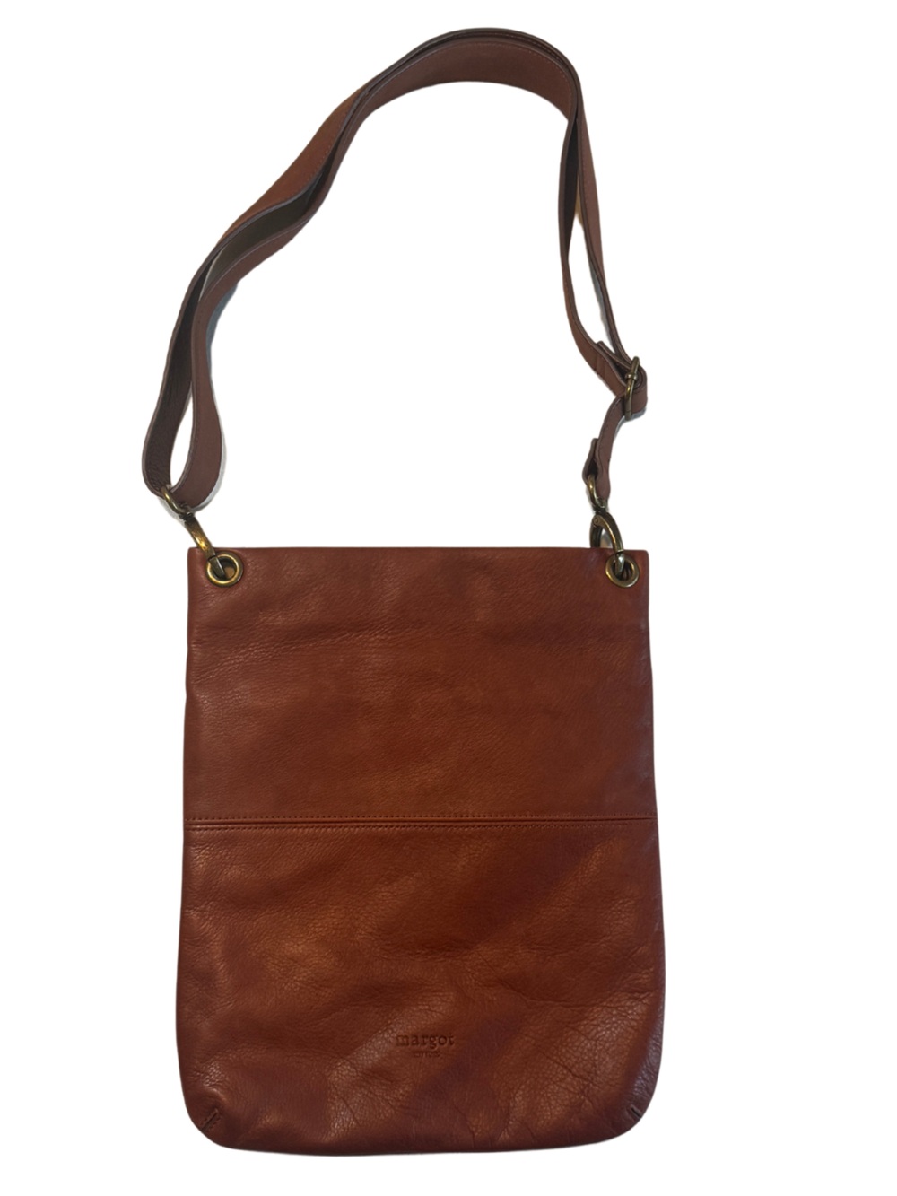 NWOT Margot New York Brown Pebbled Leather Crossbody Bag Purse Small Flat